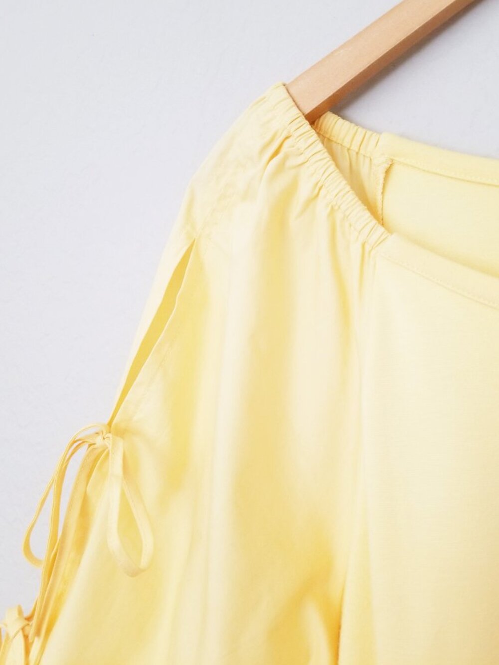 1. State Women' L Butter Yellow 3/4 Balloon Sleeve Tie Bow Blouse Top Coquette - Picture 12 of 14